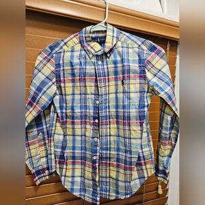Ralph Lauren Boys Long Sleeve Plaid Button Down Shirt Size 8 Multi Color
